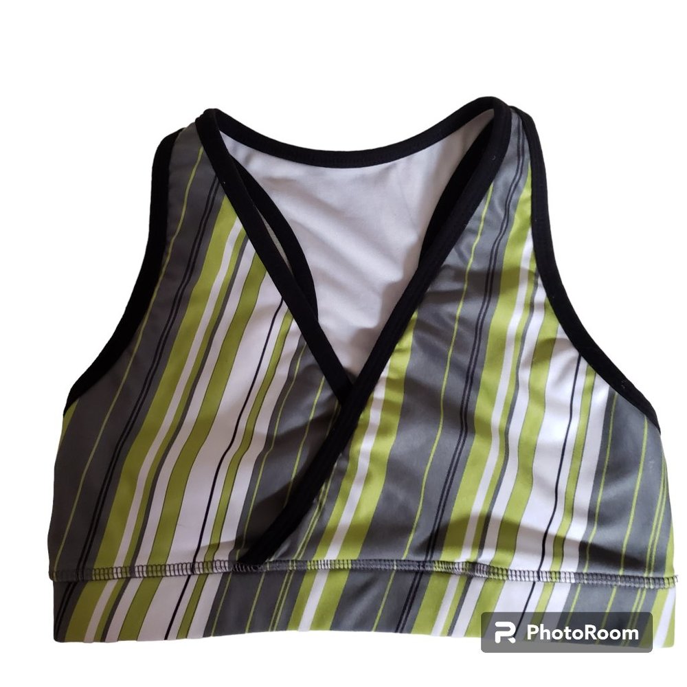 lululemon athletica Striped Lime Green, Gray & White Crop Sports Bra